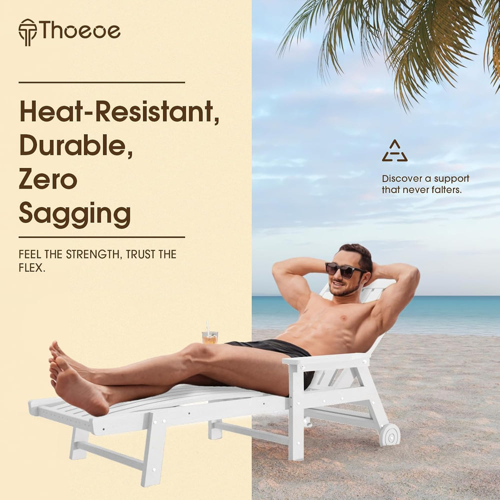 THOEOE Outdoor Chaise Lounge Chair, HDPE Pool Lounge Chair, White