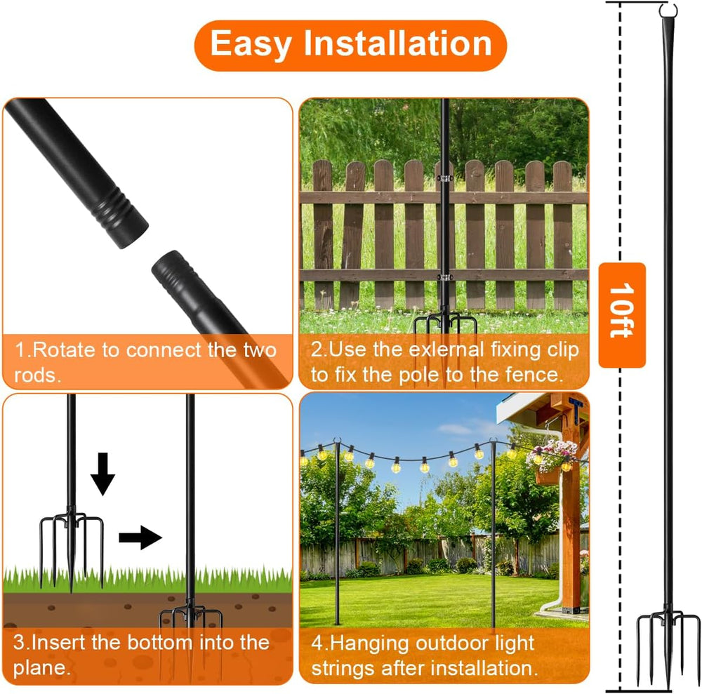 MuliVid 6 Pack 9FT String Light Poles for Outdoor,Metal Lights Hanging Pole O...