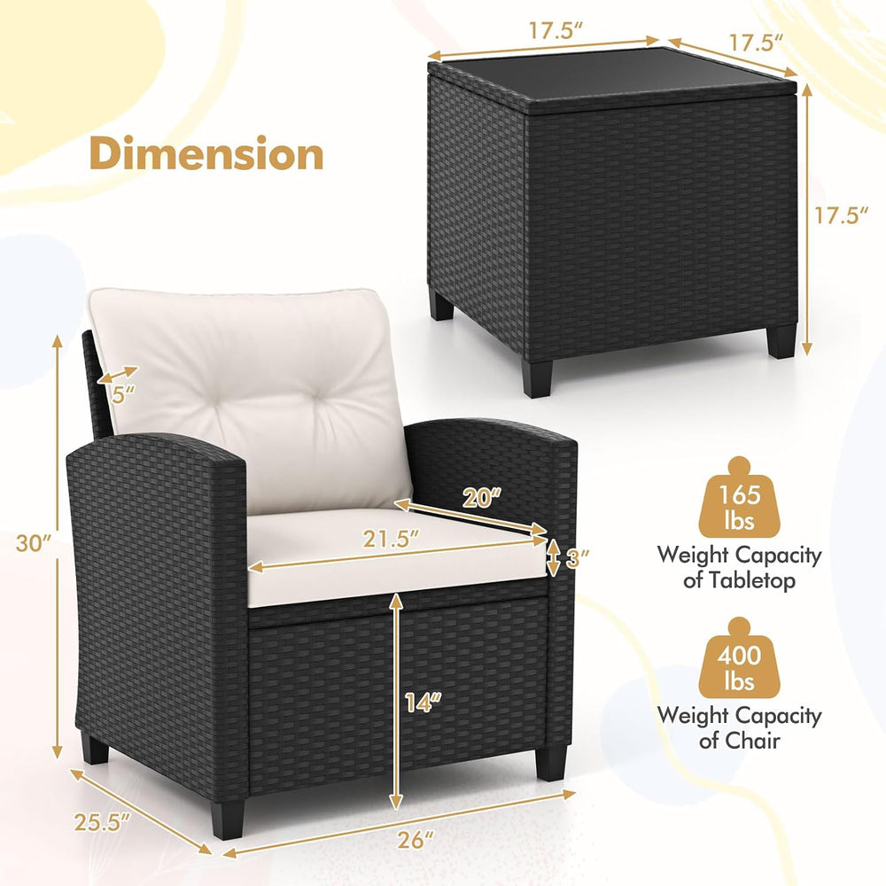 HAPPYGRILL 3 Pieces Wicker Patio Conversation Set, PE Rattan Bistro Sofa Set ...