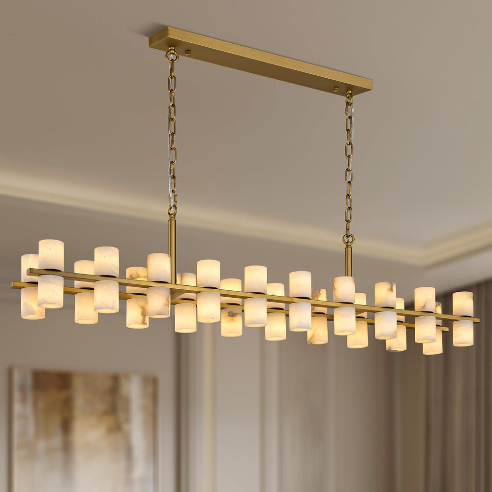 Alabaster Rectangular Chandelier for Dining Room, L54in Modern Chandeliers, A...