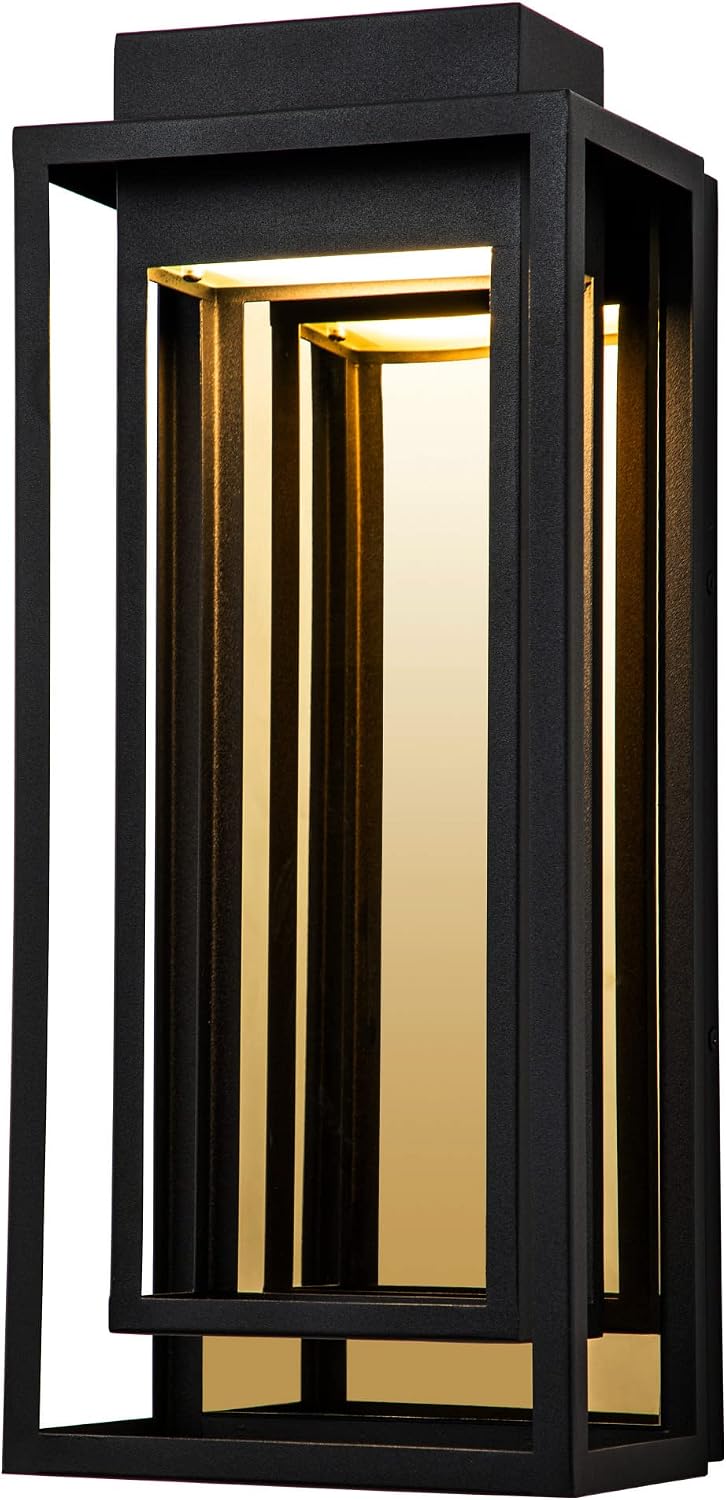 Modern Outdoor Wall Lights LED Exterior, Black Gold Front Porch Lights Wall M...