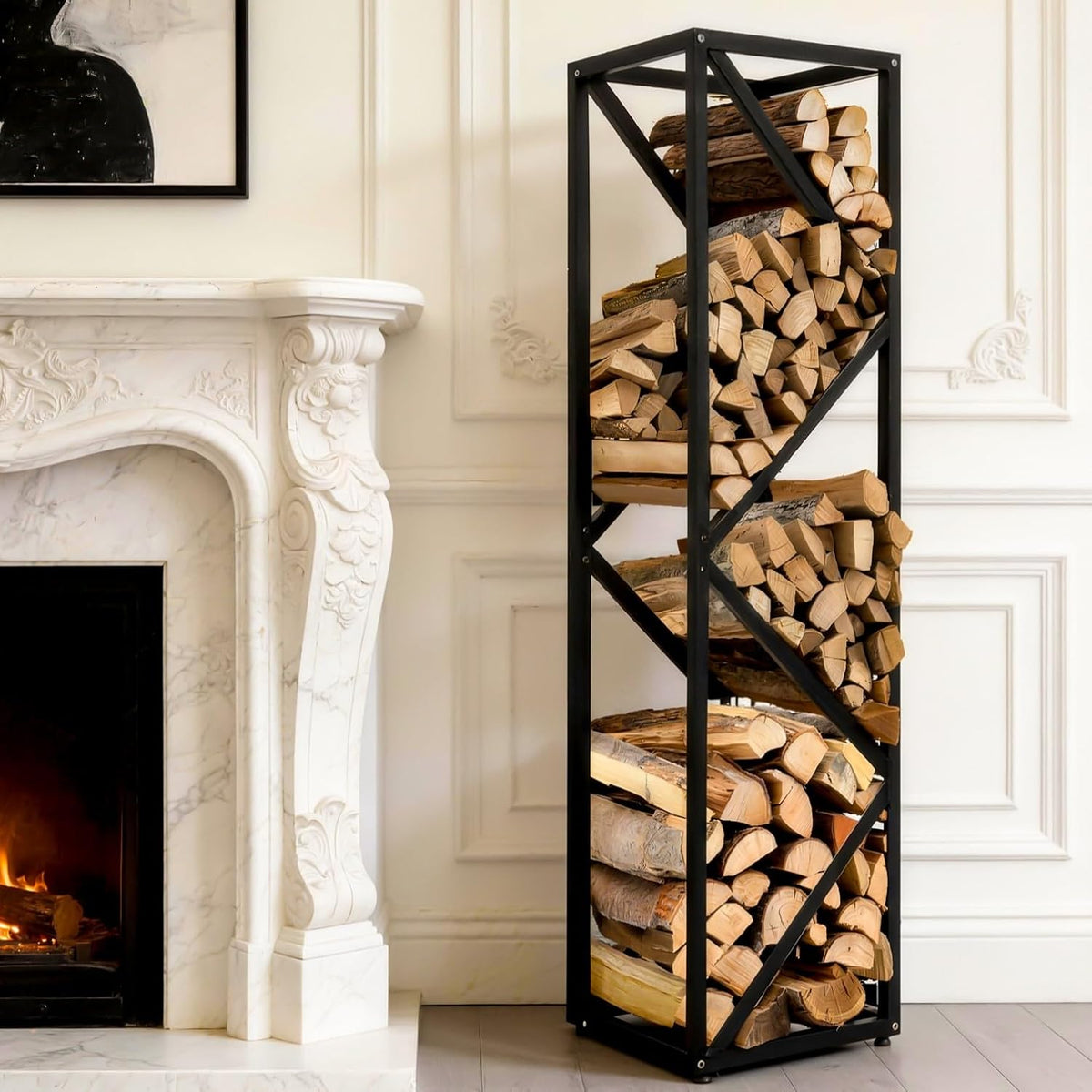 yohsnor 46x12in indoor firewood rack,multiple storage zones for, main product view