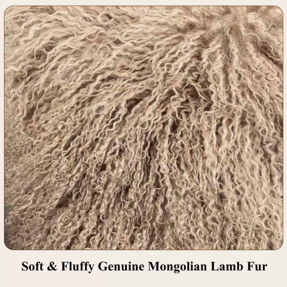 Mongolian Lamb Fur Throw Pillow Covers 16 x 16 Inch, Khaki