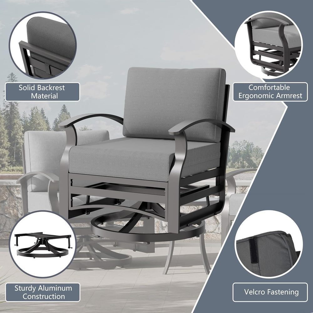 3 Piece Aluminum Swivel Rocking Chair Set, Outdoor Patio Swivel Gliders Chair...
