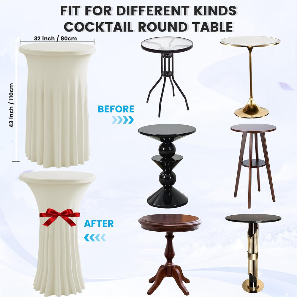 2 Pack Beige Spandex Stretch Round Table Covers with Skirt - 32x43 Inch Fitte...