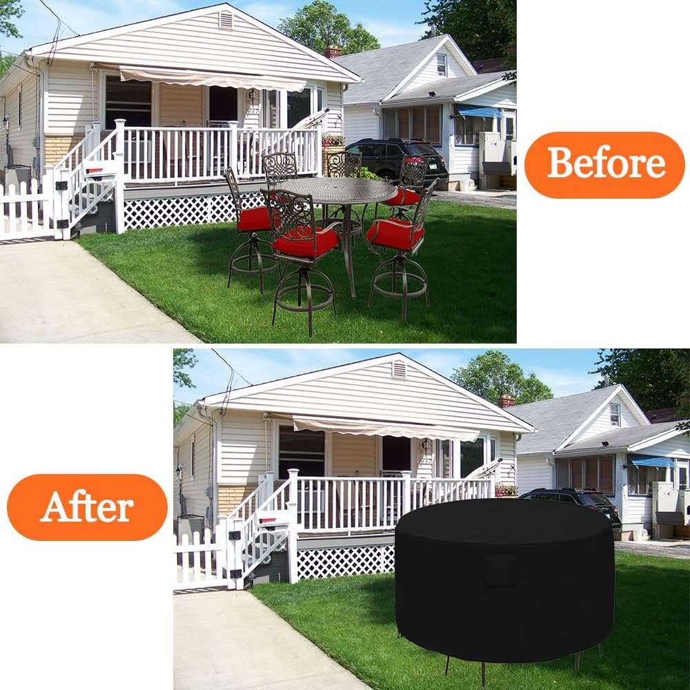 94 Inch Tall Round Patio Bar Height Table and Chair Set Cover Heavy Duty Wate...