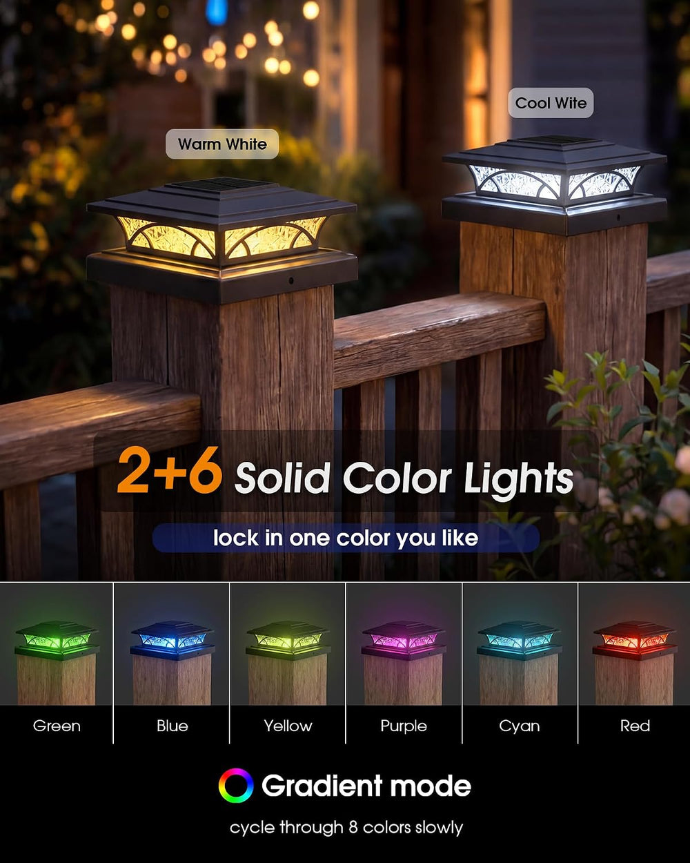 APONUO Solar Post Cap Lights Outdoor RGB Color Changing with Remote, Fits 4x4...