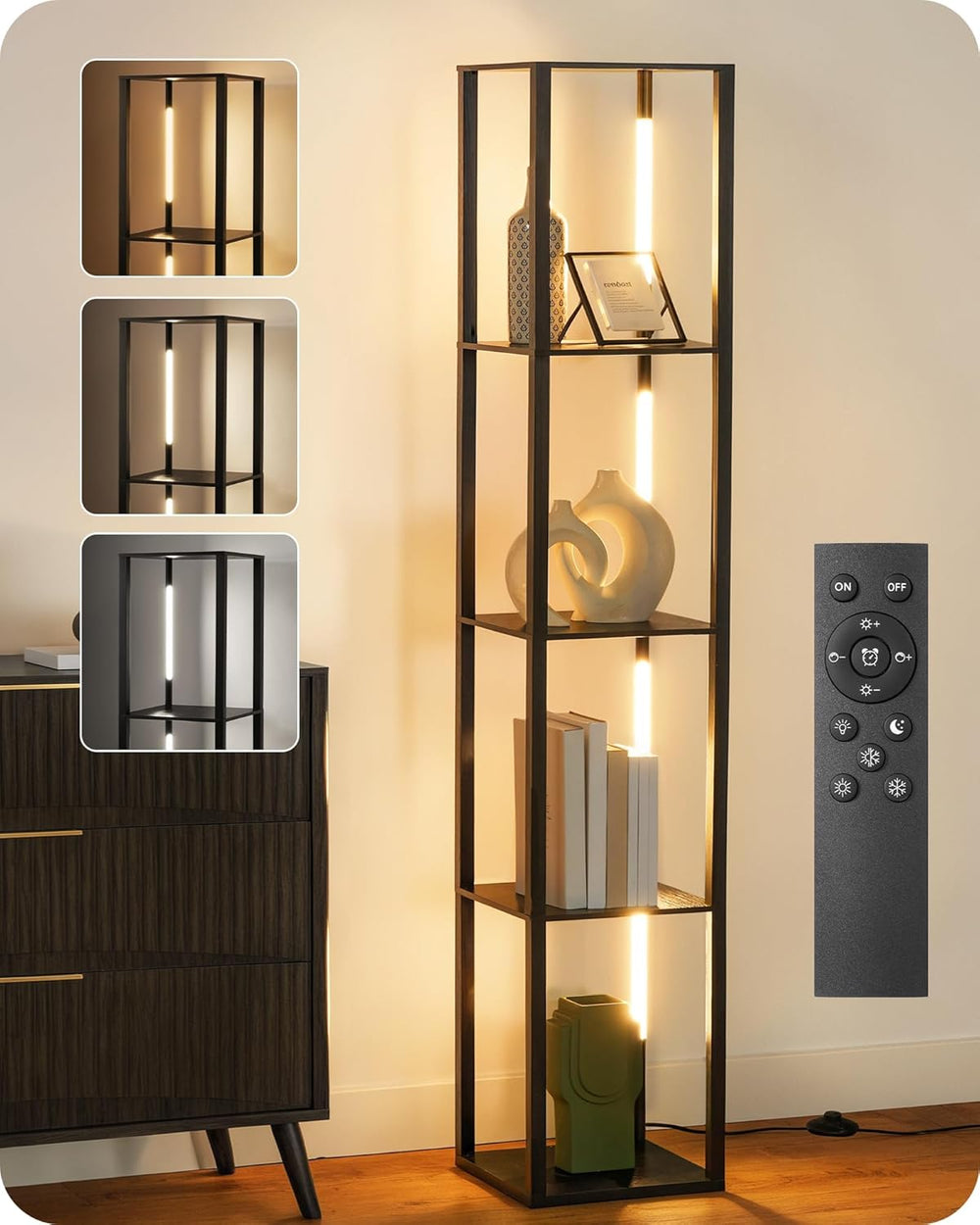 64.2" Display Shelf with Light, Modern Corner Floor Lamp with Shelves, 3...