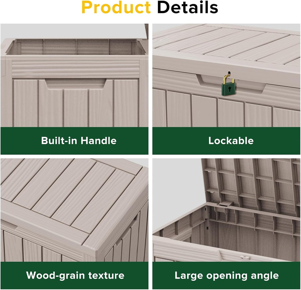 Outdoor Storage Box Waterproof, 45 Gallon Lockable Resin Deck Box Large, Pati...