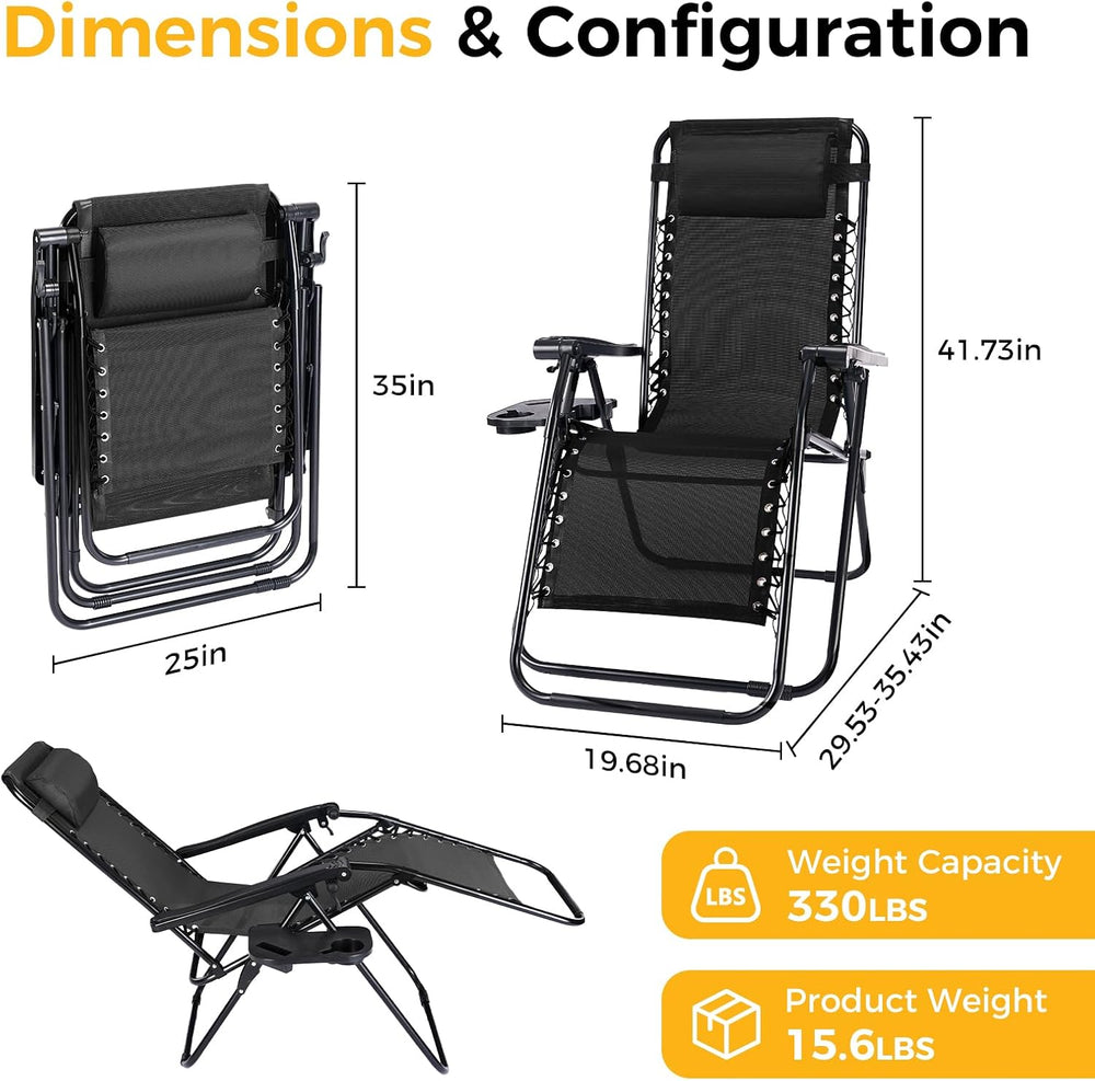 NEWBULIG Zero Gravity Chairs Set of 2, Folding Lounge Recliner Chair