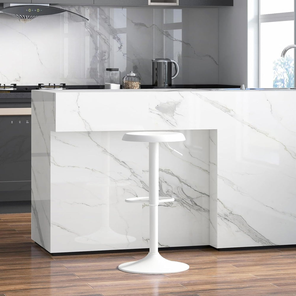 Adjustable Bar Stool, Swivel Round Metal Airlift Backless, 1 pc White