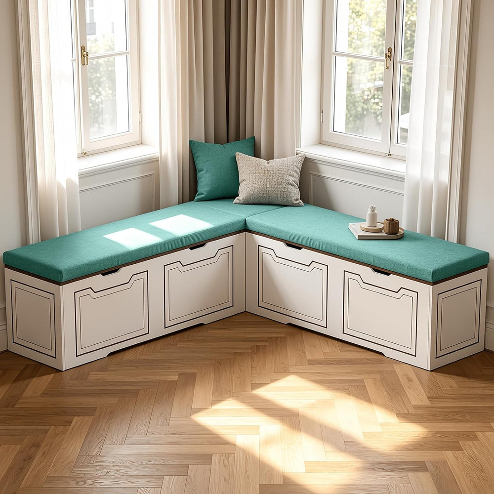 L Shaped Corner Bench with Storage, Breakfast Nook Bench, 63" L-Shaped K...