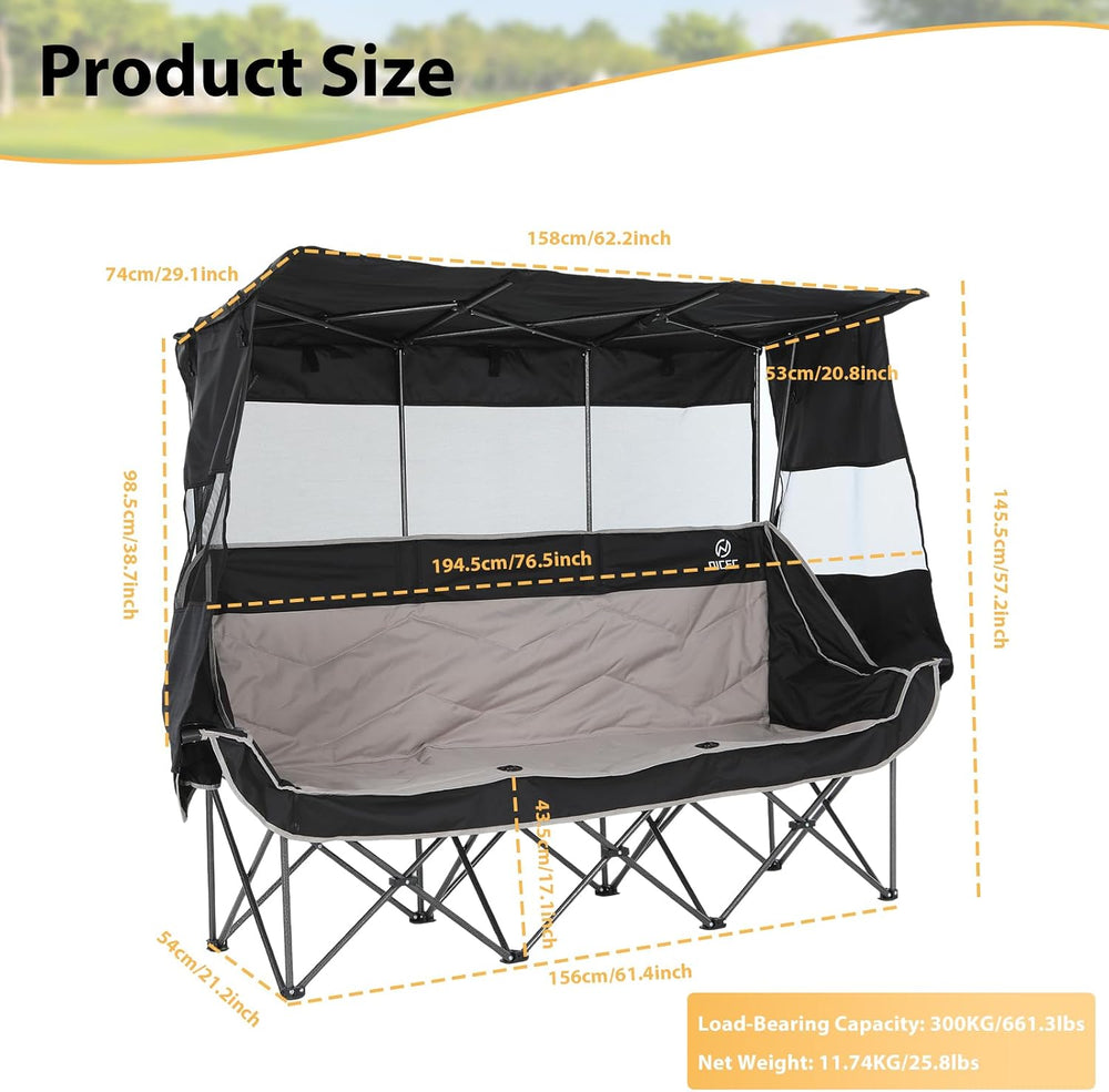Nice C 3 Person Double Camping Chair with Canopy (Black & Grey)