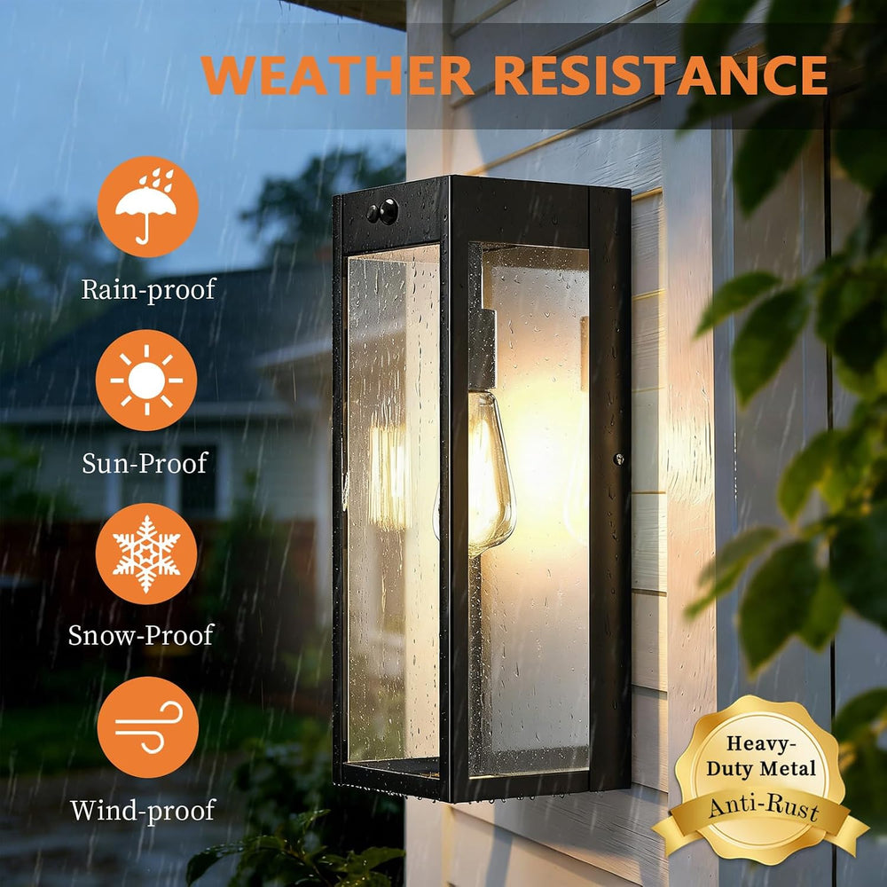 16" Large Solar Porch Lights Outdoor 2-Pack, Matte Black