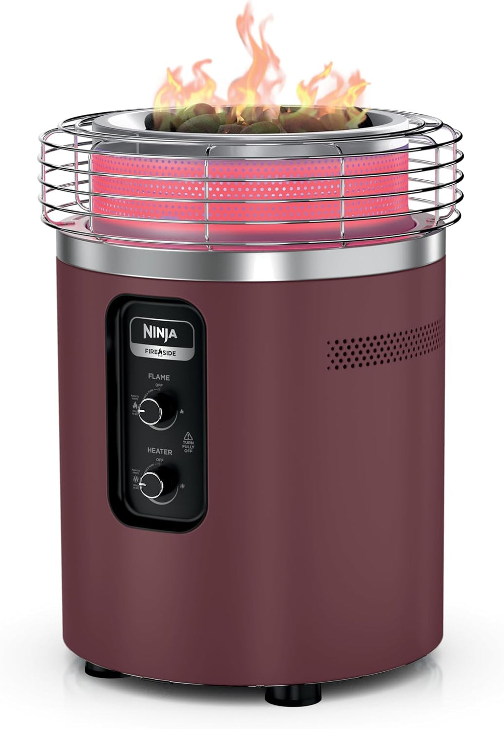 Ninja Fireside360 Fire Pit/Heater, 80,000 BTU, 3 Modes, Push Start, Maroon