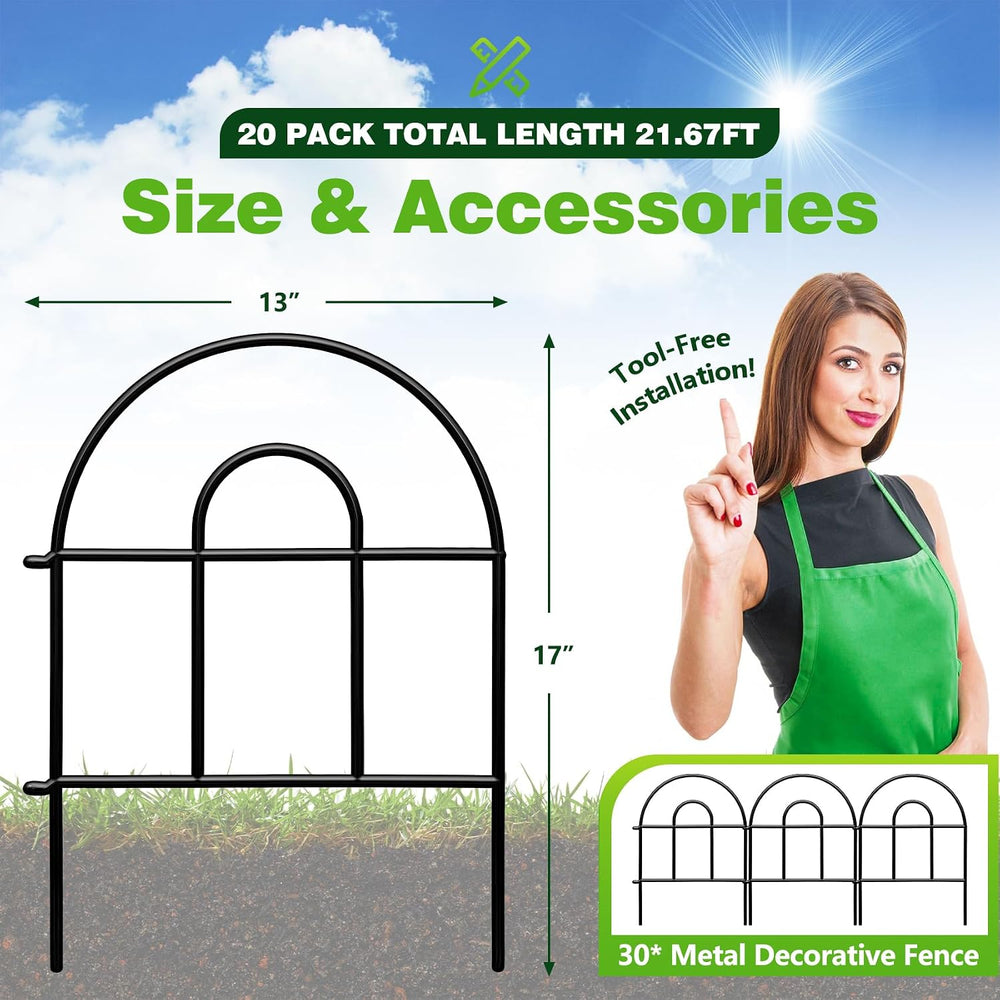 Decorative Garden Fence 32.5ft x 17in - 30 Pack Rustproof Metal No Dig Fence ...
