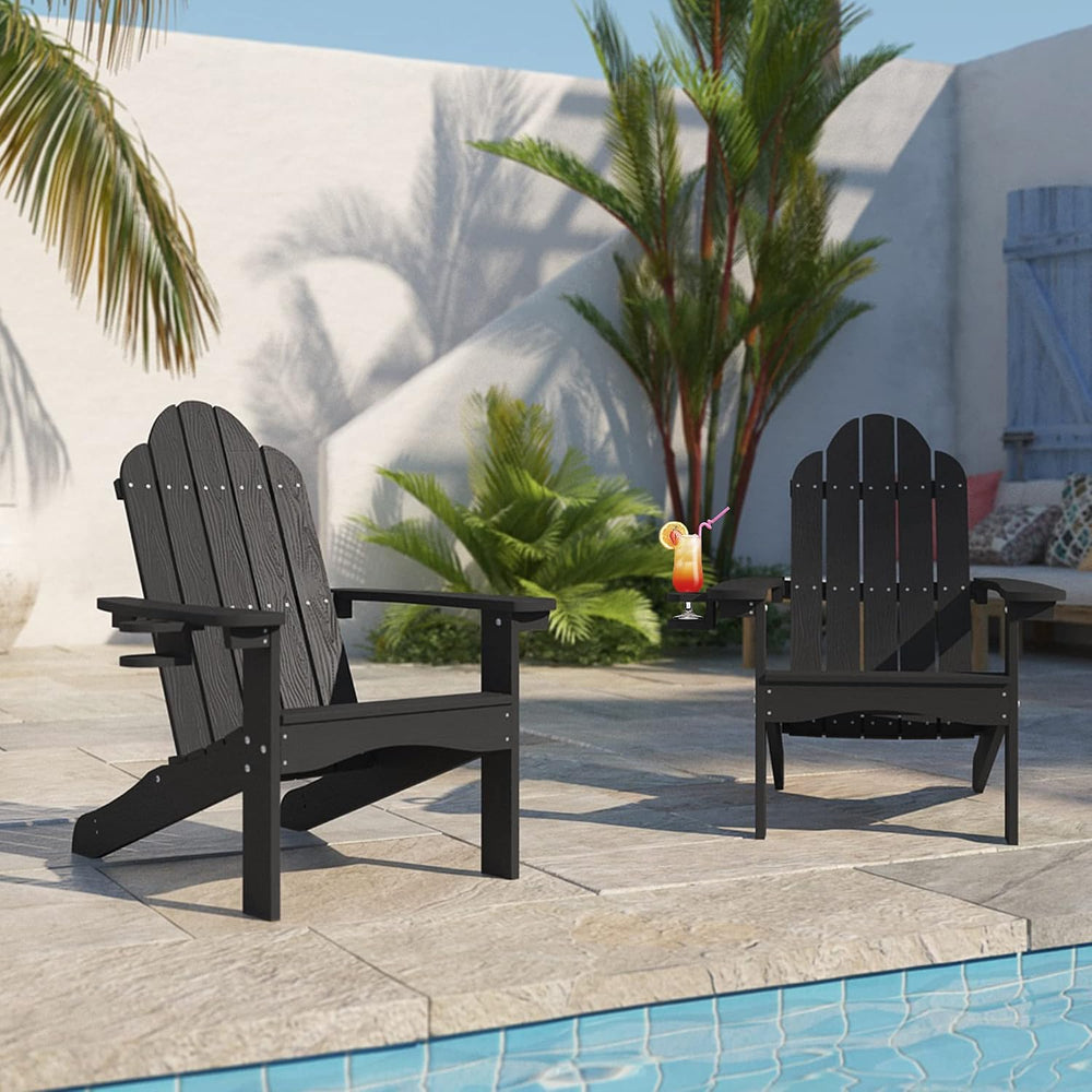 LUE BONA HDPS Outdoor Adirondack Chair, Cup Holder, Black
