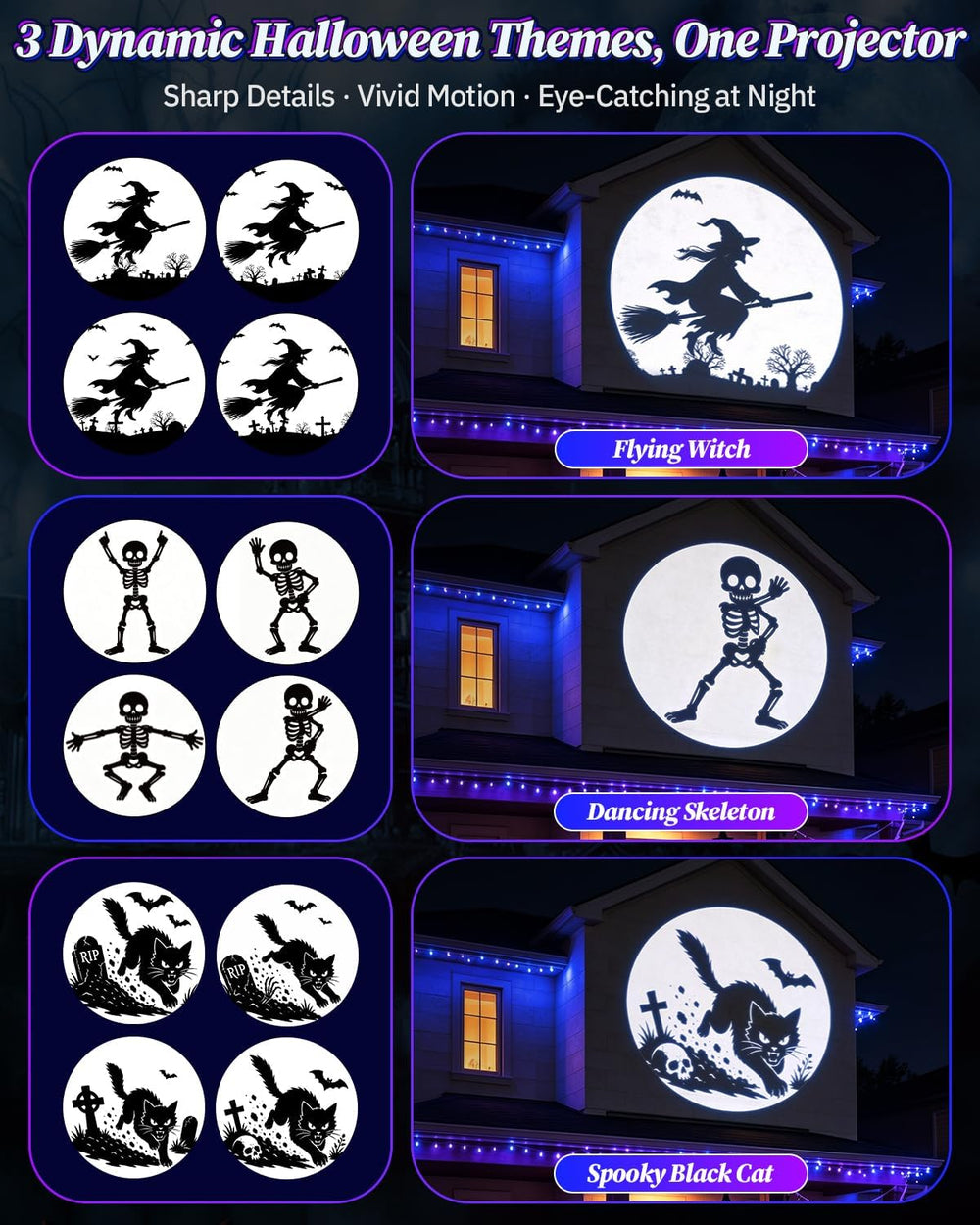 3 in 1 Halloween Projector Lights, Dynamic Halloween Projector Outdoor
