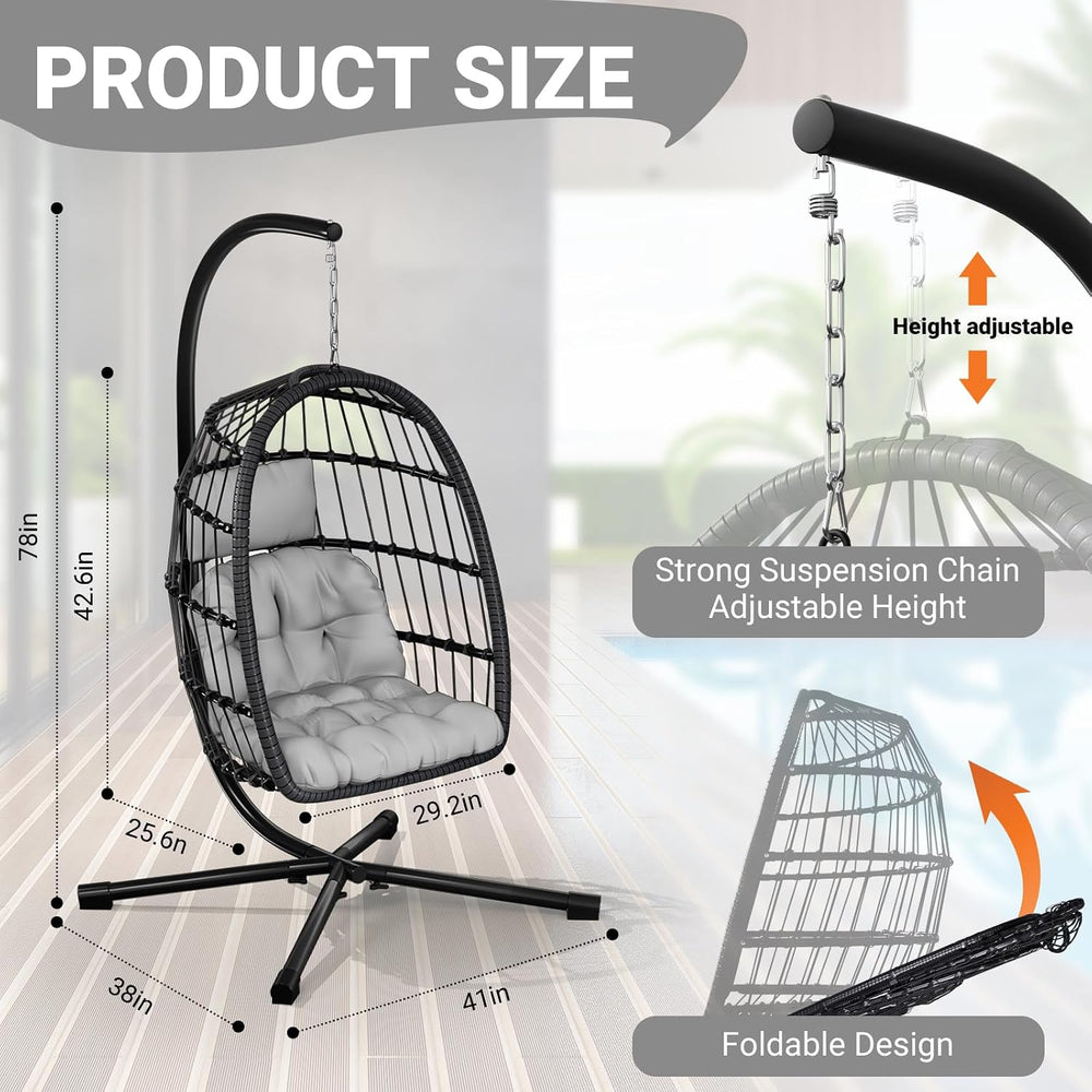 LEVELEVE Hanging Egg Chair with Stand, Patio Rattan Wicker Swing Chair, Overs...