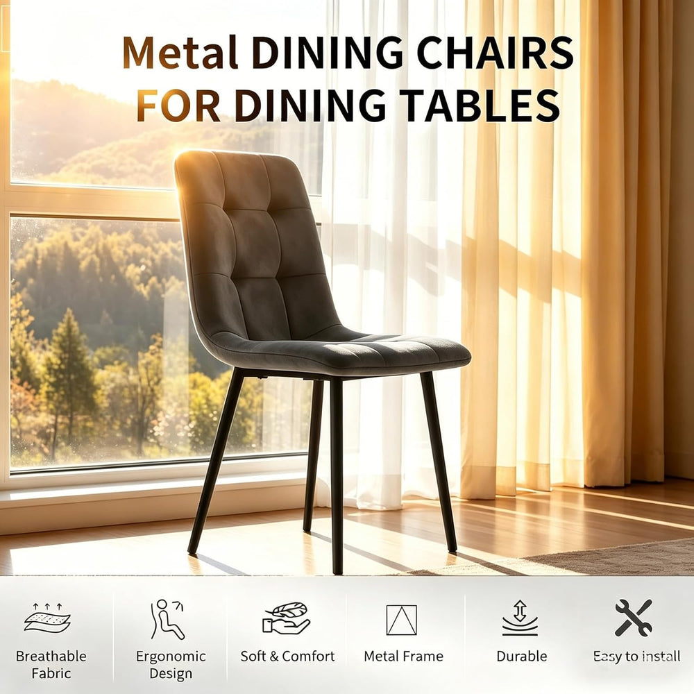 Velvet Dining Chairs Set of 4, Mid Century Upholstered Gray Dining Room Chair...