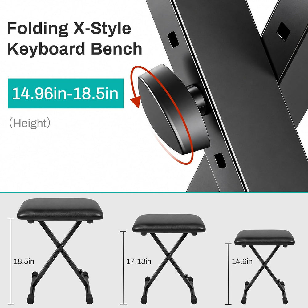 AODSK Keyboard Bench X-Style Cushion Padded,Piano Bench Adjustable Collapsibl...