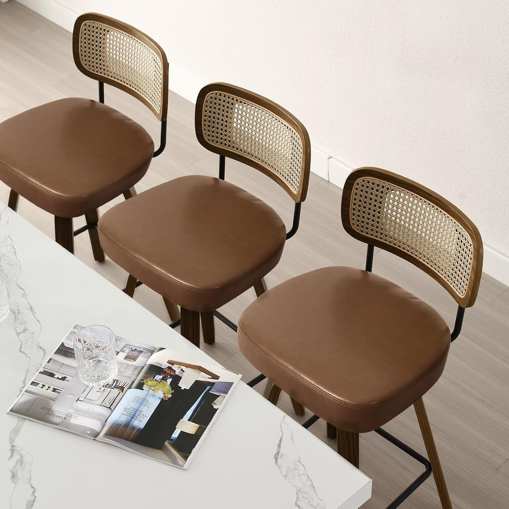 Bekrvio Swivel Bar Stools Set of 4, Upholstered Faux Leather Barstools with R...