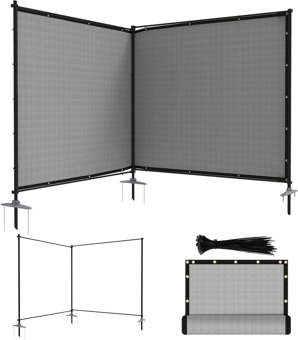 ECOOPTS Privacy Fence Set with Poles and Rails Ground Spikes Fence Kit for Ya...