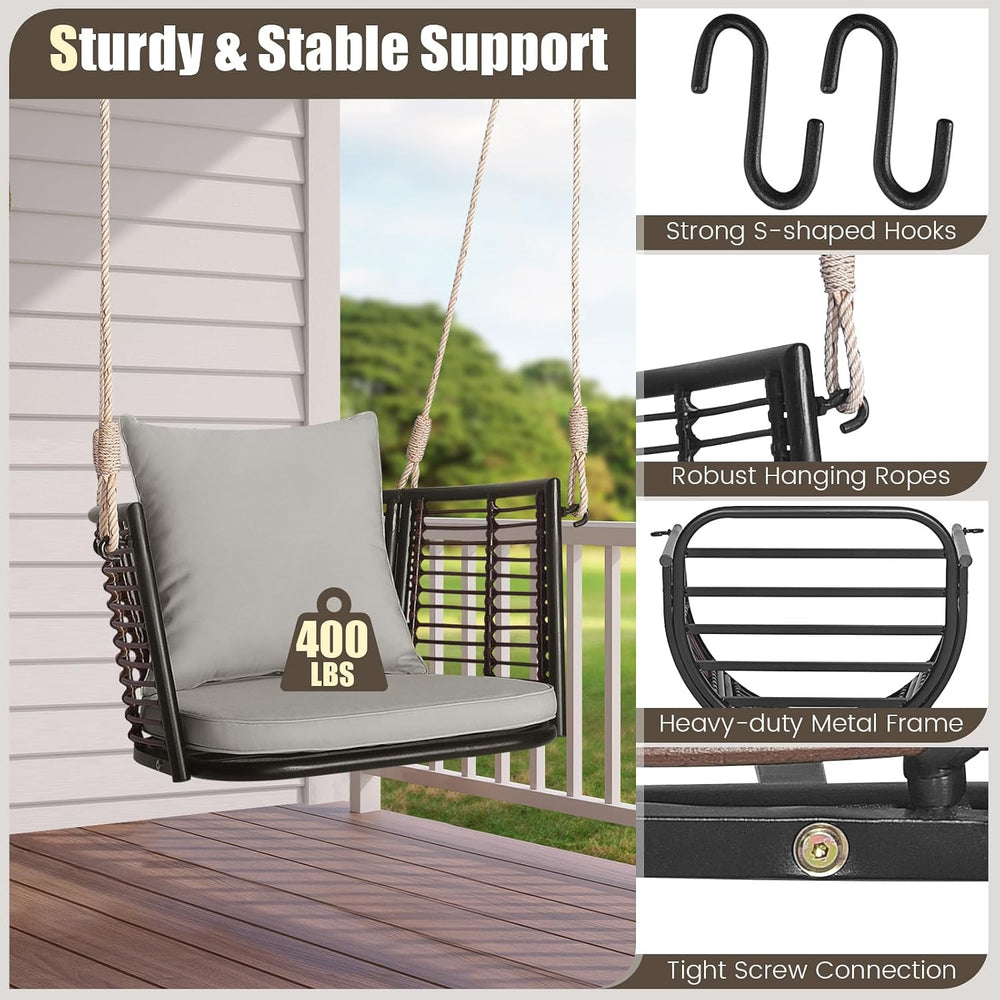 HAPPYGRILL 2 Pack Outdoor Porch Swing with Seat Cushion & Back Cushion