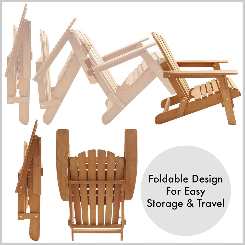 Casafield Oversized Folding Adirondack Chair, Cedar Wood Outdoor Fire Pit Lou...