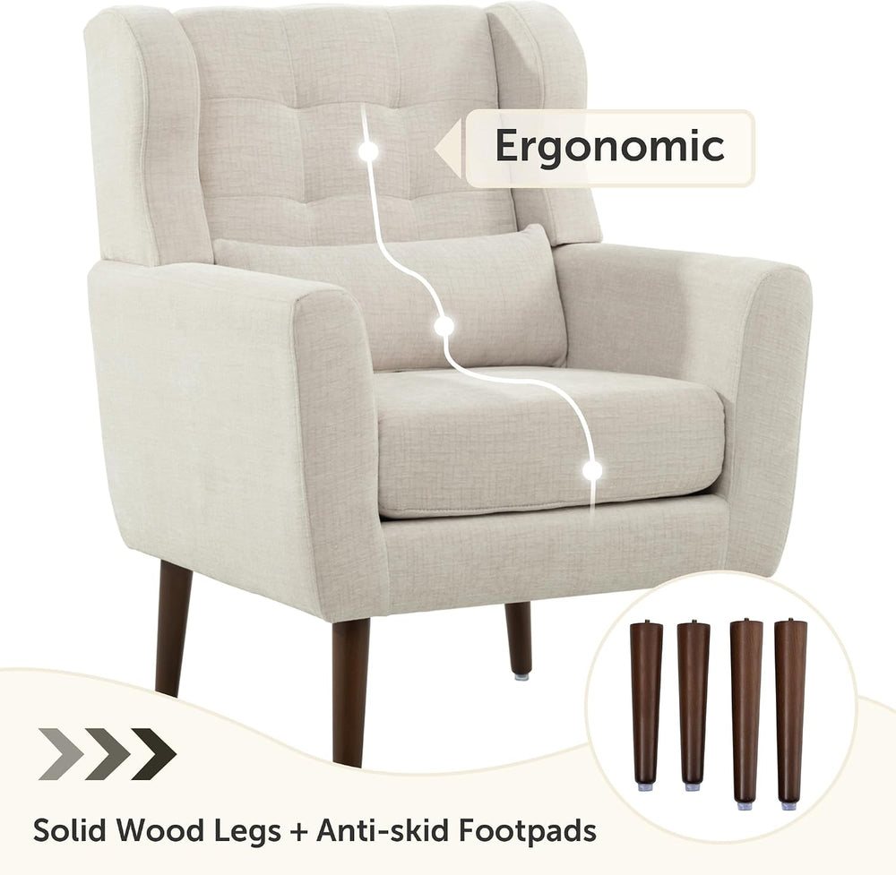 Dolonm Accent Chair for Living Room, Mid-Century Arm Chair with Pillow Backre...