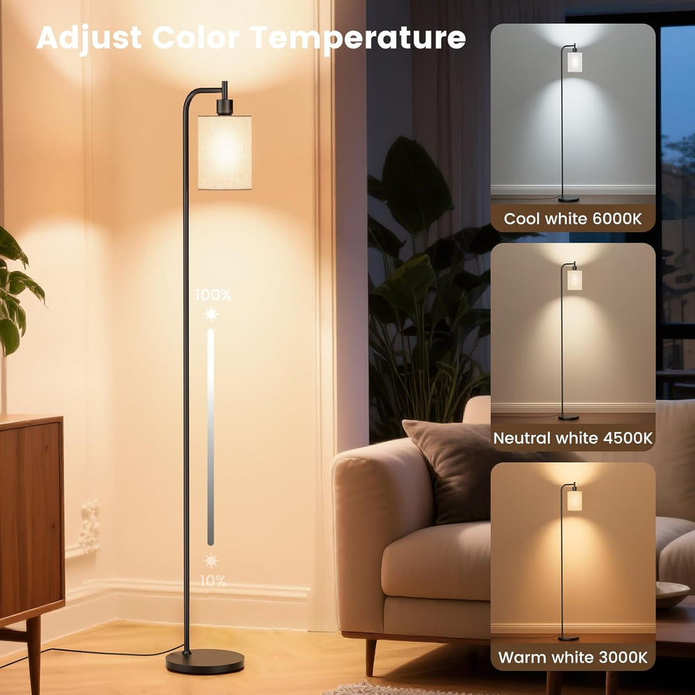 SIBRILLE Floor Lamp with Linen Shade, Dimmable Tall Standing Lamp with Remote...