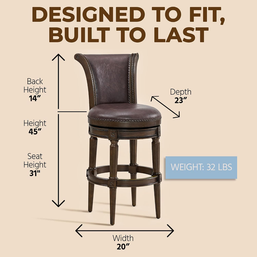 ROME + OAK Set of 4 Runyan 31" Swivel Bar Stool, High Back Barstool in D...