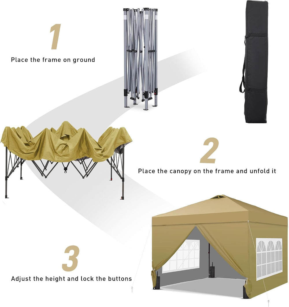 GDY 10x10 Pop Up Canopy Tent with 4 Sidewalls, Easy Set up, Outdoor Silver Co...