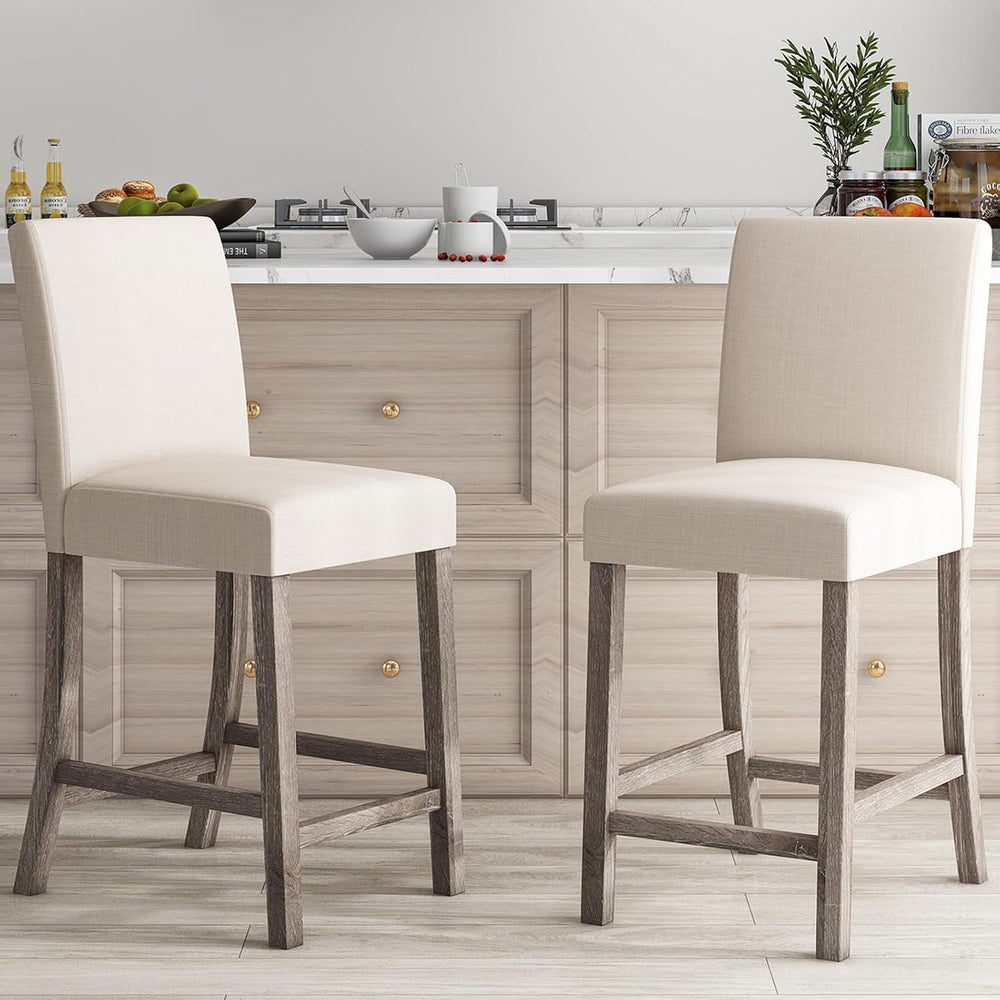 COSTWAY Wooden Counter Height Bar Stools Set of 2 with Upholstered Seat