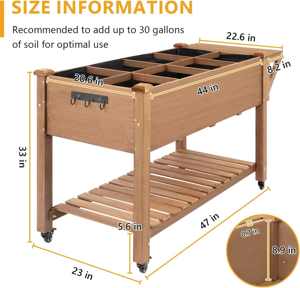 ketive Raised Garden Bed with Lockable Wheels Mobile Elevated Wood Planter,St...