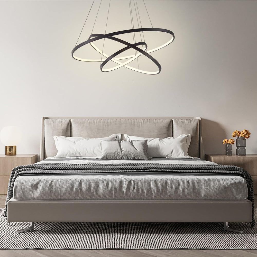 LightInTheBox Modern LED Pendant Light 3 Ring Chandeliers Black Circle Pendan...
