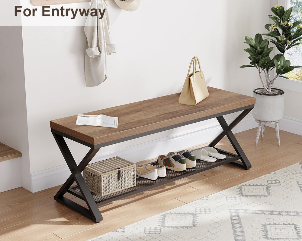 LVB Entryway Bench, Indoor Shoe Bench with Storage & Seating Rustic Oak 4...