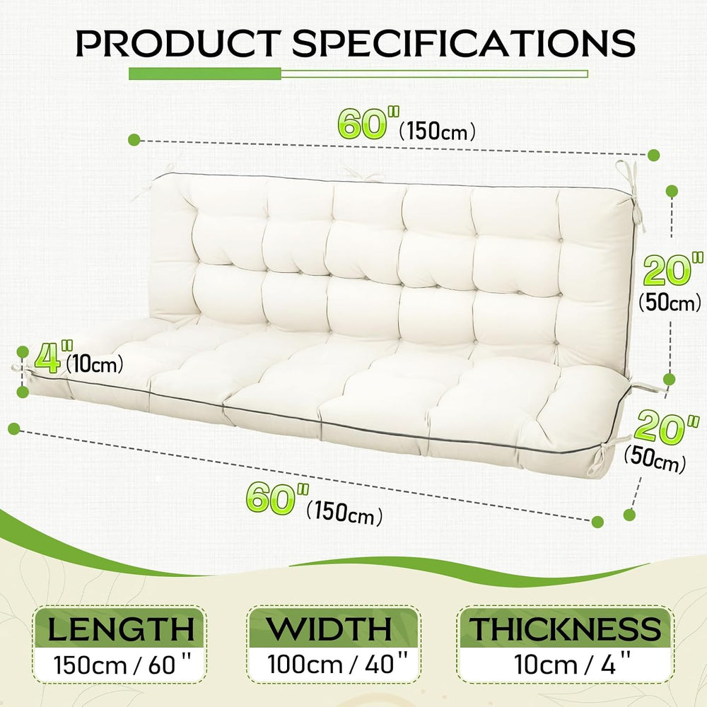 Oxford Fabric Swing Cushions with Backrest & Tie Straps for Patio Bench