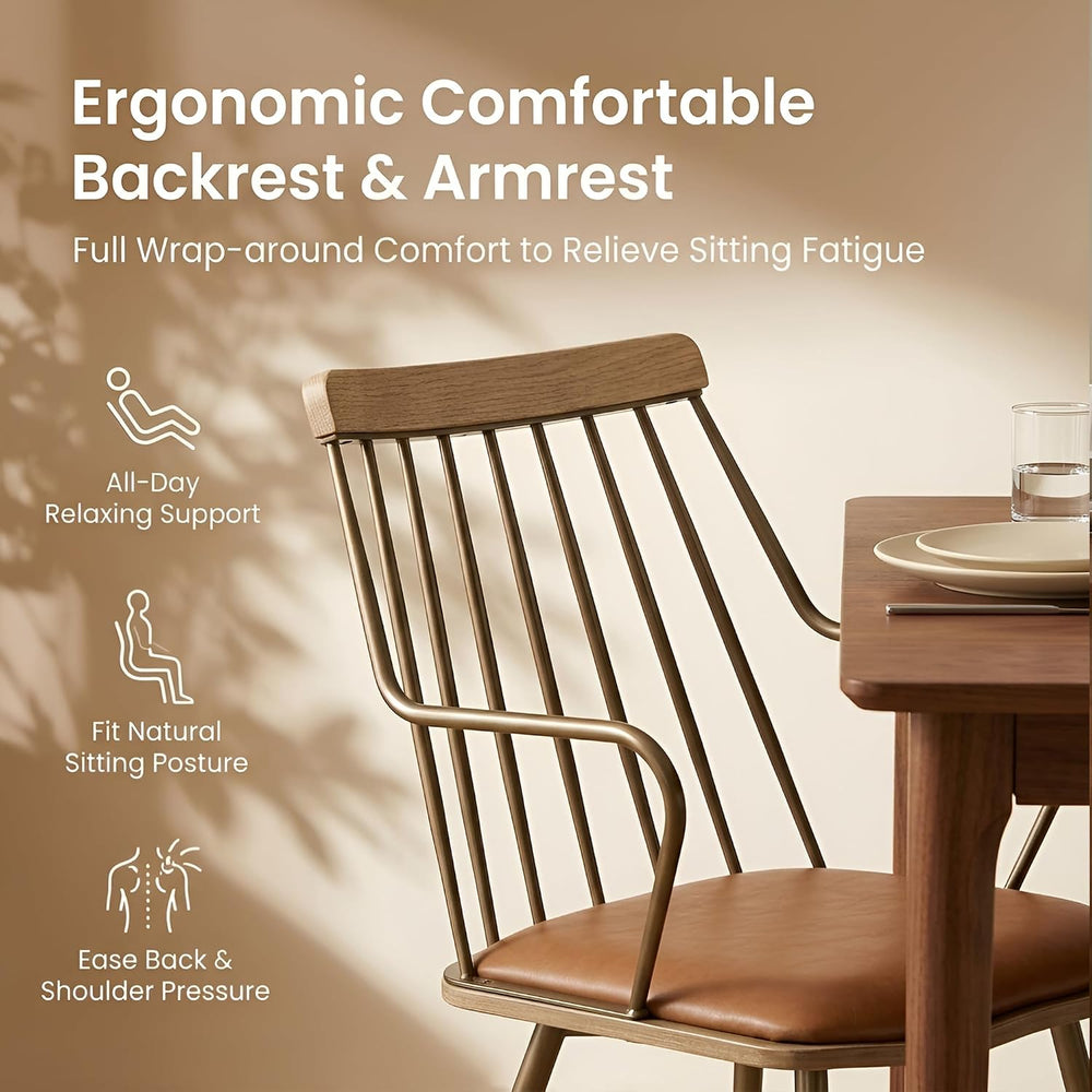 HNY Mid Century Modern Dining Chairs Set of 6, Brown Faux Leather Armchairs