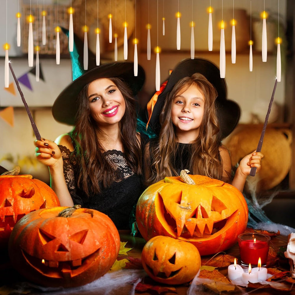 24Pcs Floating Candles with 2 Wand Remote Timer for Halloween Decor - White