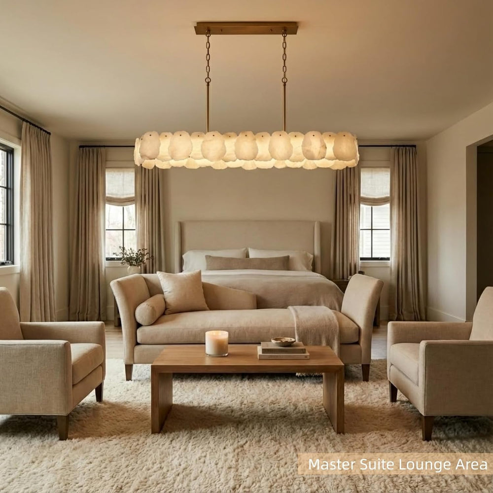 Alabaster Chandelier, 58 Inch Modern Rectangular Chandelier for Dining Room, ...