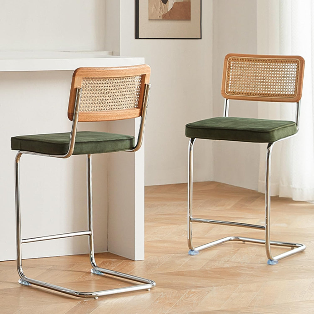 GrandNoor Natural Rattan Bar Stools Set of 2 with Solid Wood Back, 24 Inch Mi...
