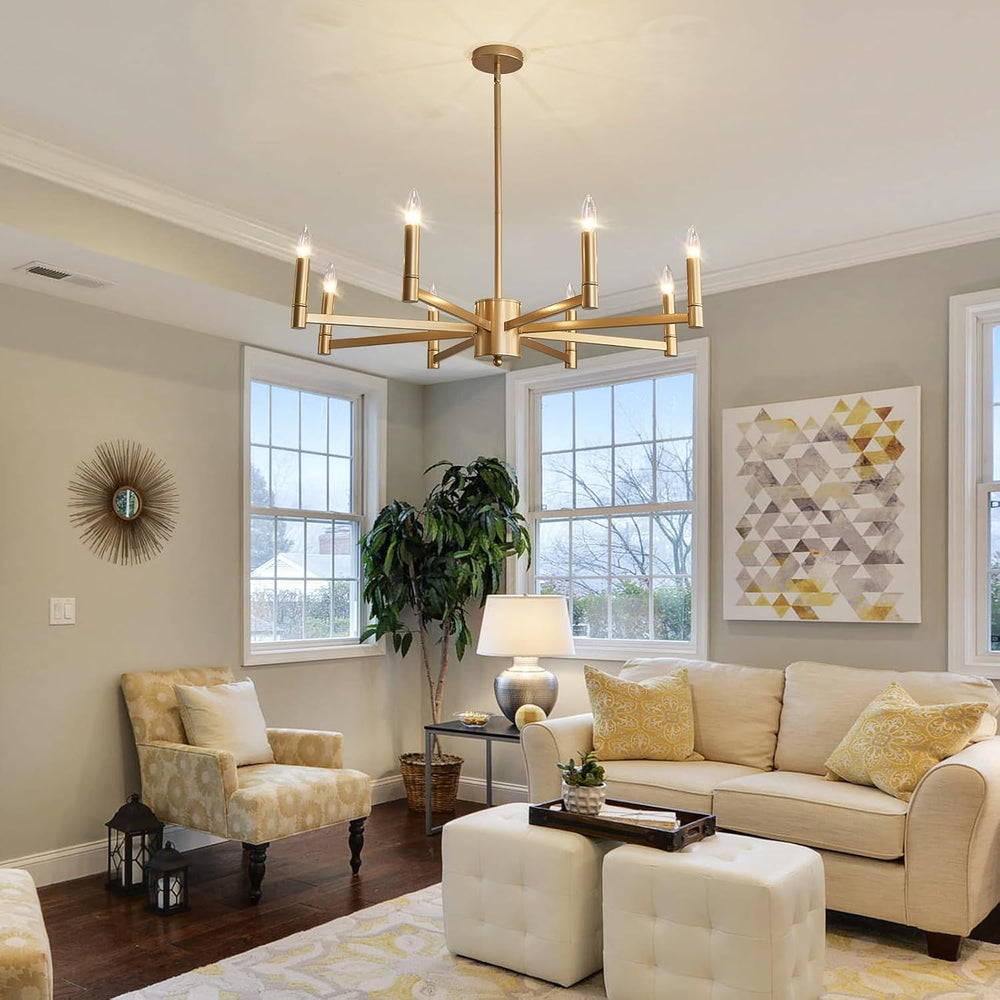 ASGYISA 8-Light Gold Candle Chandeliers Modern Farmhouse Ceiling Light Fixtur...