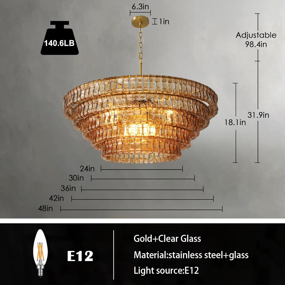 YIOSI Large Chandelier, 48" Gold Chandelier for Dining Room, 8-Light Rou...