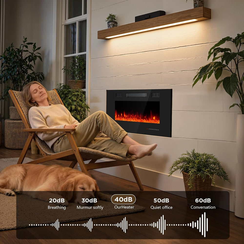 36 Inch Electric Fireplace with Crystal, Electric Fireplaces Insert, Wall Mou...