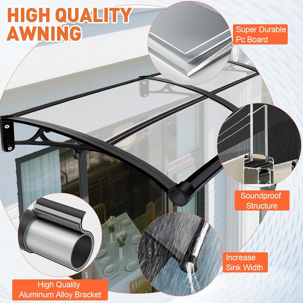 Window Awning & Door Canopy with Built-in Drainage System. UV, Rain &...
