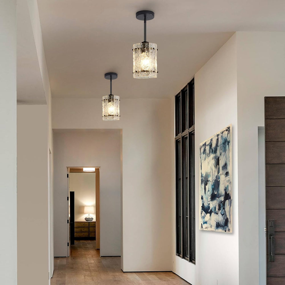 Black Glass Pendant Lights Kitchen Island, Water Ripple Round Pendant Lights ...