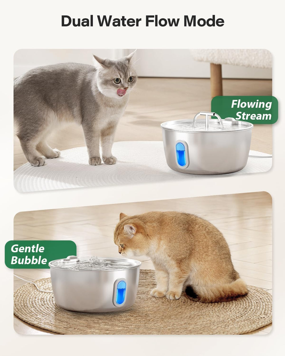 Stainless Steel Cat Water Fountain - 3.2L/108oz Cat Fountain for Drinking