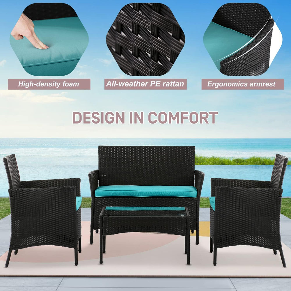 4 Pieces Wicker Patio Furniture Set Conversation Chairs with Table, Outdoor R...