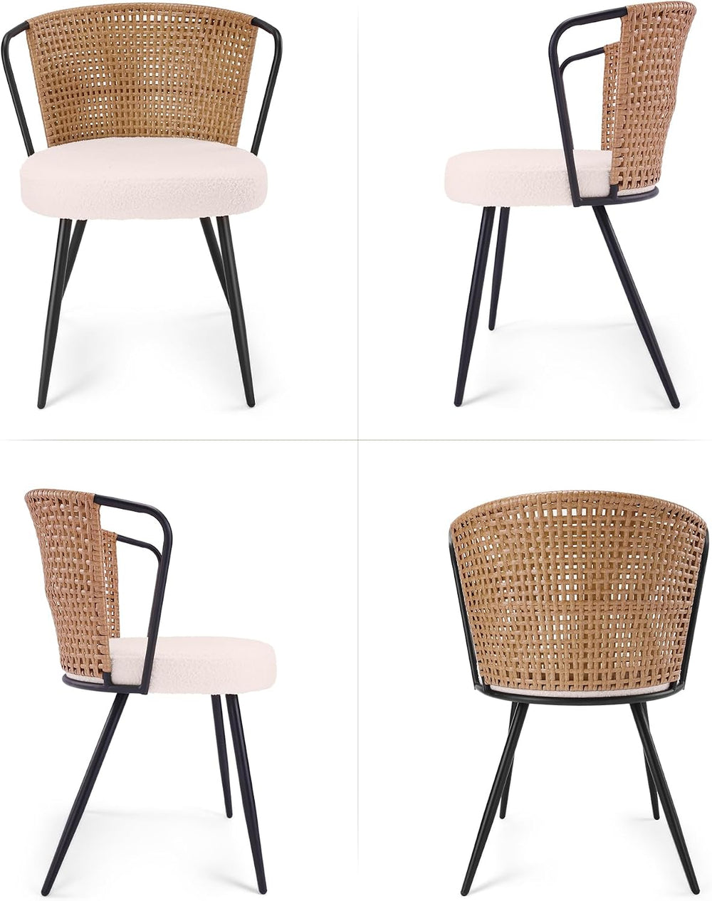 BedsPick Rattan Dining Chairs Set of 4 - Farmhouse Upholstered PE Rattan Kitc...
